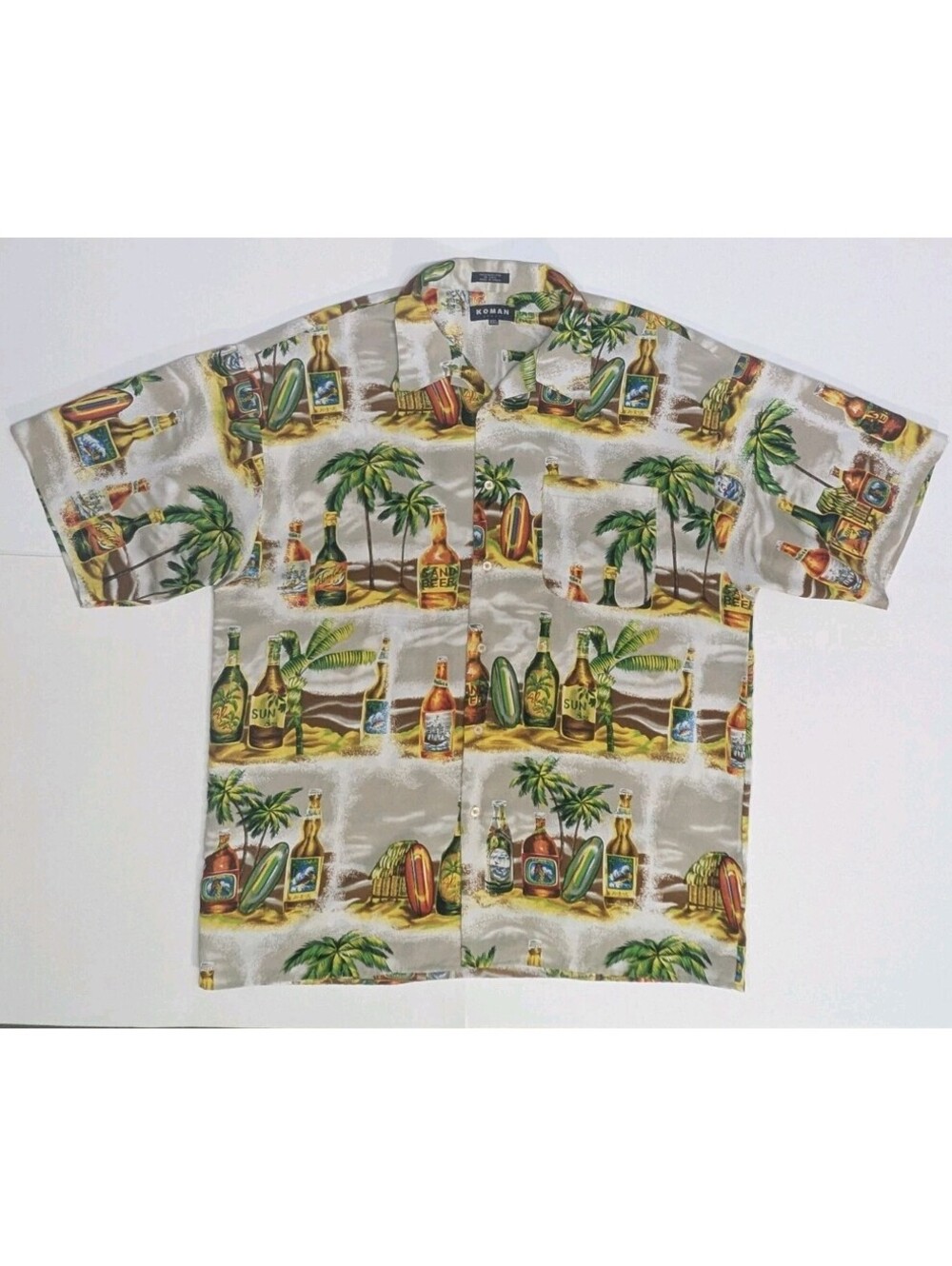Vintage Koman Sport Hawaiian Shirt Beer Beach Size XXL 2XL Polyester Oversized
